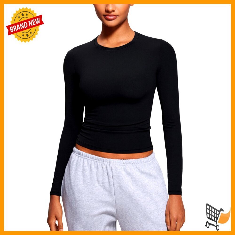 Softembrace Crewneck Long Sleeve Fitted T-Shirt Casual Layering Basic Top